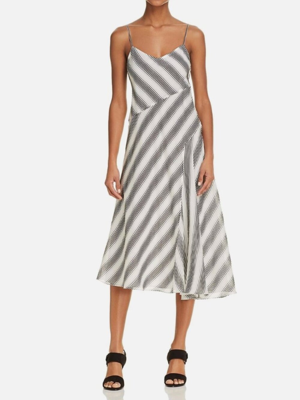 Theory Summer Athens Black & White Striped Slip Cotton/Silk Dress size 4